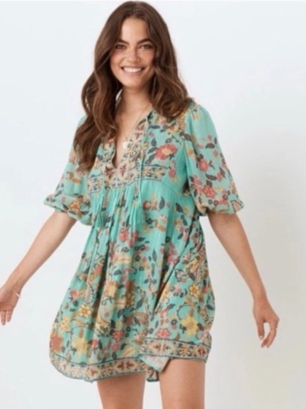 Spell & The Gypsy Hendrix Tunic Dress Sky M Gold Metallic Boho NWOT